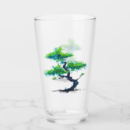 Blue Bonsai Waterverf Glas (Voorkant)