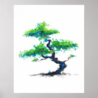 Blue Bonsai Waterverf