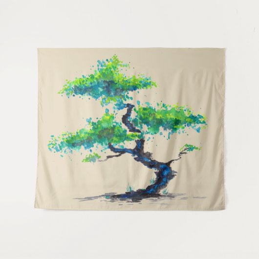 Blue Bonsai Waterverf Wall Wandkleed (Voorkant (horizontaal))