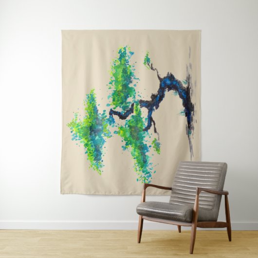 Blue Bonsai Waterverf Wall Wandkleed (In situ)