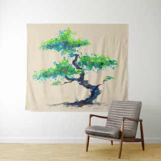 Blue Bonsai Waterverf Wall Wandkleed