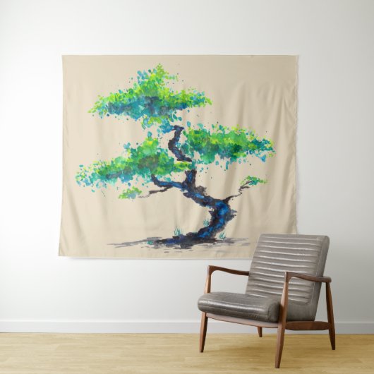 Blue Bonsai Waterverf Wall Wandkleed (In Situ (horizontaal))