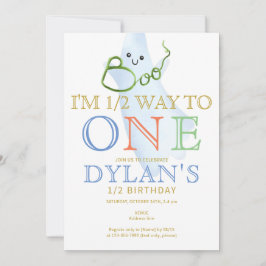 Blue BOO Ik ben halverwege naar een 6 maanden Boy  Kaart