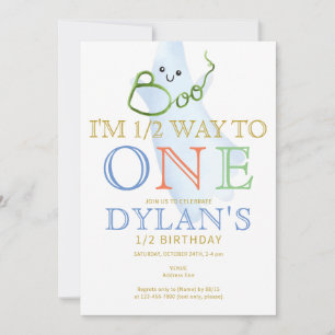 Blue BOO Ik ben halverwege naar een 6 maanden Boy Kaart