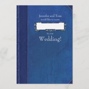 Blue  Book and Bookplate Wedding Invitation Kaart