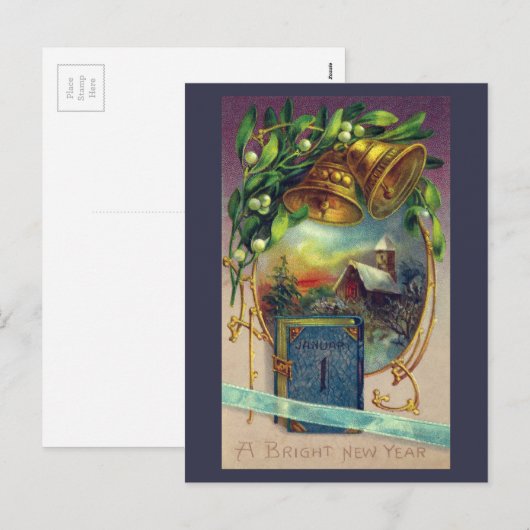 Blue Book en Brass Bells  Nieuwjaar Feestdagenkaart (Voorkant / Achterkant)