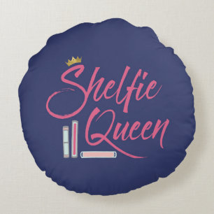 Blue Booklover Shelfie Queen Throw Rond Kussen