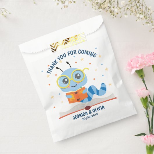 Blue Bookworm Theme Favor Bag Bedankzakje (Gezegeld)