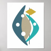 Blue Boomerangs Mid Century Modern Poster (Voorkant)