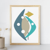 Blue Boomerangs Mid Century Modern Poster