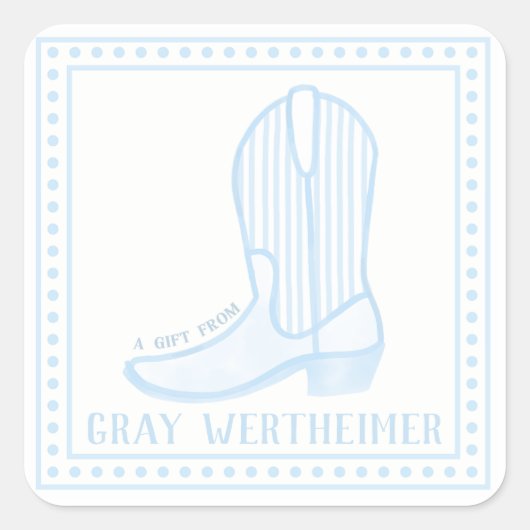 Blue Boot Boys Square Gift Sticker (Voorkant)