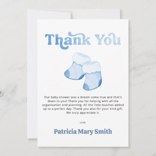 Blue Booties Boy Baby shower Dank je kaart (Voorkant)