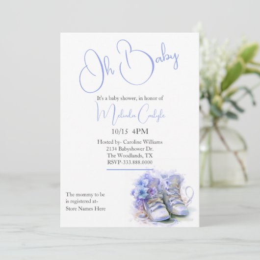Blue Booties Boy Baby shower Kaart (Staand voorkant)