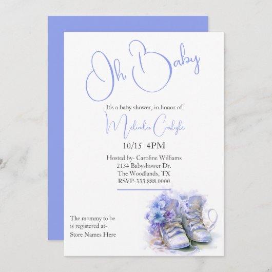 Blue Booties Boy Baby shower Kaart (Voorkant / Achterkant)