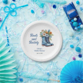 Blue Boots and Bubbly Blue Western Bridal Shower  Papieren Bordje (Feest)