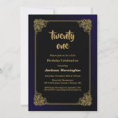 Blue Border Black 21st Birthday Party Kaart (Voorkant)