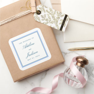 Blue Border Classic Traditionele bruiloft Vierkante Sticker