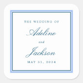 Blue Border Classic Traditionele bruiloft Vierkante Sticker (Voorkant)