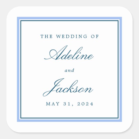 Blue Border Classic Traditionele bruiloft Vierkante Sticker (Voorkant)