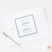 Blue Border Classic Traditionele bruiloft Vierkante Sticker (Envelop)
