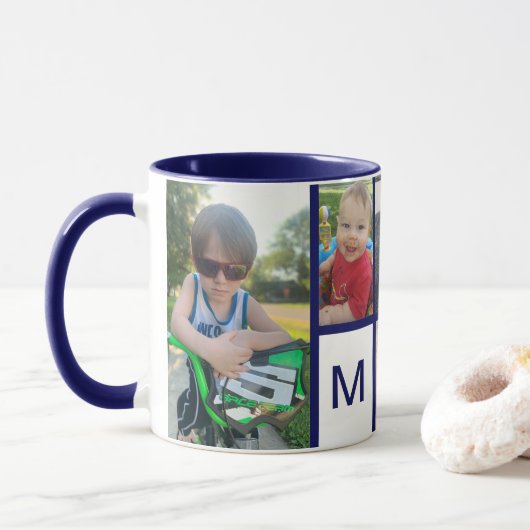 Blue Border Kind Favoriete Initiaal Photo Keepomwi Mok (Met donut)