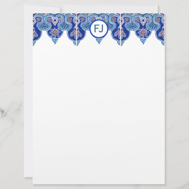 Blue Border Letterhead Persoonlijk Briefpapier Briefhoofd (Voorkant)