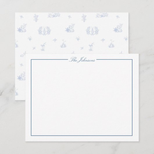 Blue Border Personated Stationery Note Card Notitiekaartje (Voorkant / Achterkant)
