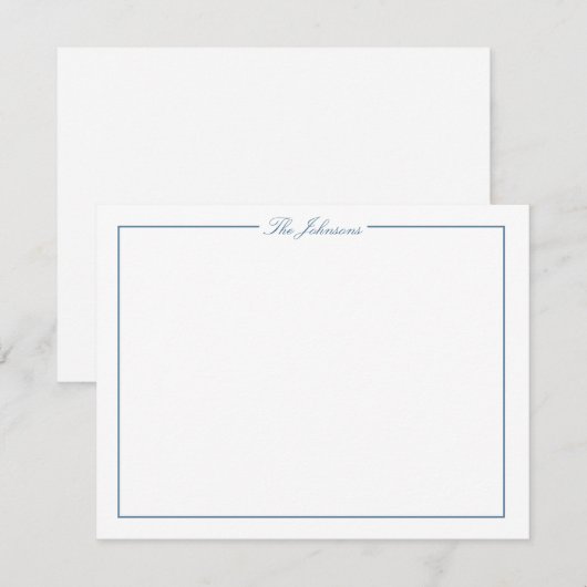 Blue Border Personated Stationery Note Card Notitiekaartje (Voorkant / Achterkant)
