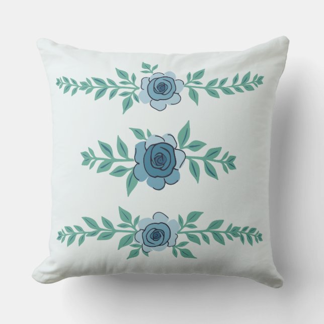 Blue Border Roos Arrangement Kussen (Voorkant)