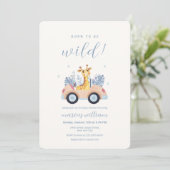 Blue Born To Be Wild Safari Giraffe Baby Shower Kaart (Staand voorkant)
