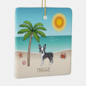 Blue Boston Terrier bij een tropische zomervakanti Keramisch Ornament (Rechts)