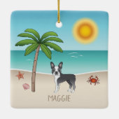 Blue Boston Terrier bij een tropische zomervakanti Keramisch Ornament (Achterkant)