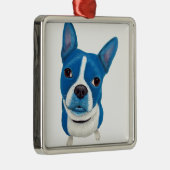 Blue Boston Terrier Metalen Ornament (Rechts)