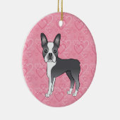 Blue Boston Terrier op roze hartstip Memorial Keramisch Ornament (Rechts)