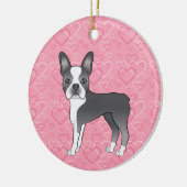 Blue Boston Terrier op roze hartstip Memorial Keramisch Ornament (Links)