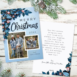 Blue Botanical 2 Foto Kerstvakantie Kaart