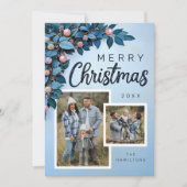 Blue Botanical 2 Foto Kerstvakantie Kaart (Voorkant)