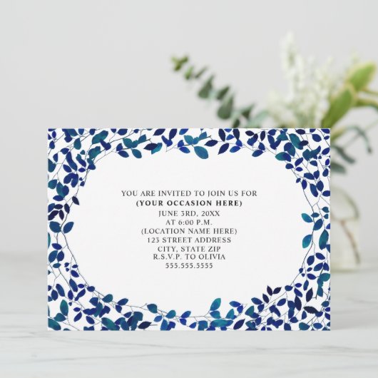 Blue Botanical All Purpose Generic Party Kaart (Staand voorkant)