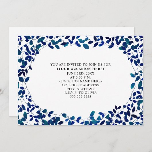 Blue Botanical All Purpose Generic Party Kaart (Voorkant / Achterkant)