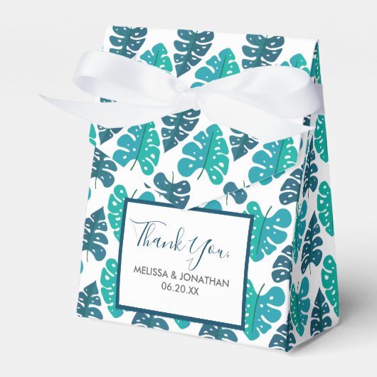 Blue Botanical Beach Palm Foliage Weddenschap Bedankdoosjes (Voorkant Zijde)