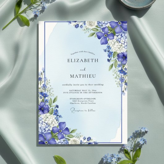 Blue Botanical Bloom Wedding Kaart