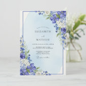 Blue Botanical Bloom Wedding Kaart (Staand voorkant)