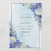 Blue Botanical Bloom Wedding Kaart (Voorkant)