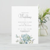 Blue Botanical Bohemian Waterverf Wedding Kaart (Staand voorkant)