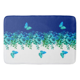 Blue Botanical Butterfly Bath Mat
