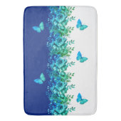 Blue Botanical Butterfly Bath Mat (Voorkant Verticaal)