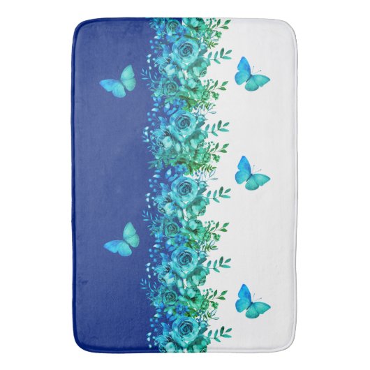 Blue Botanical Butterfly Bath Mat (Voorkant Verticaal)