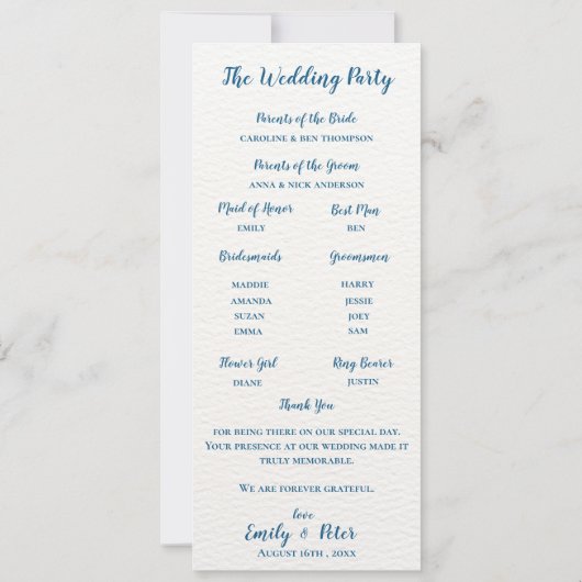 Blue Botanical Butterfly Wedding Program Card Kaart (Achterkant)