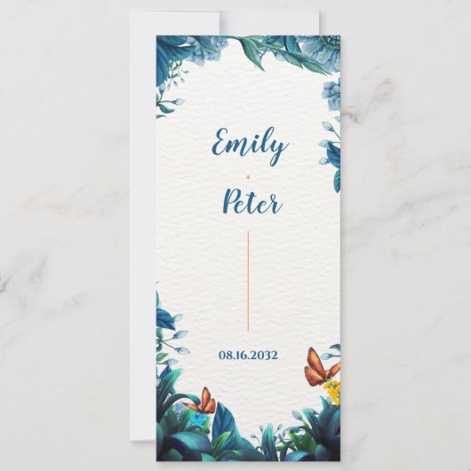 Blue Botanical Butterfly Wedding Program Card Kaart (Voorkant)