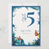Blue Botanical Butterfly Wedding Table Number Bedankkaart (Achterkant)